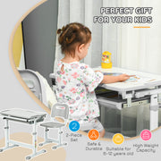 Adjustable Kids Study Desk and Chair Set with Storage Drawer and Hook, Grey