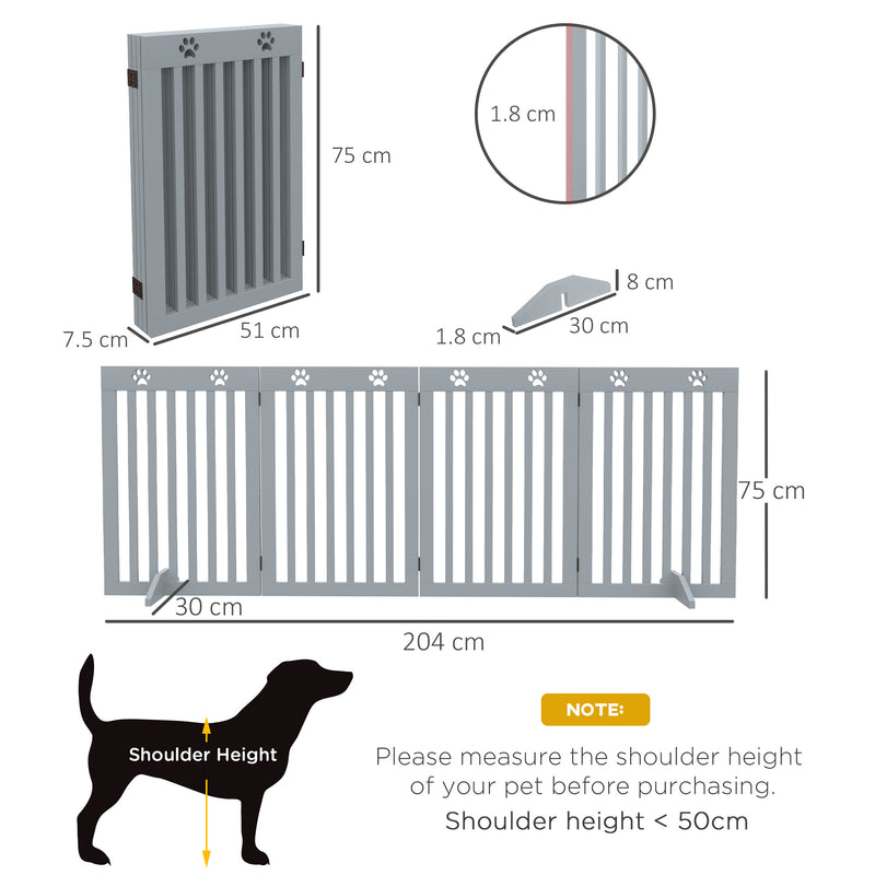 Grey Wooden Foldable Freestanding Pet Safety Gate with Support Feet by PawHut