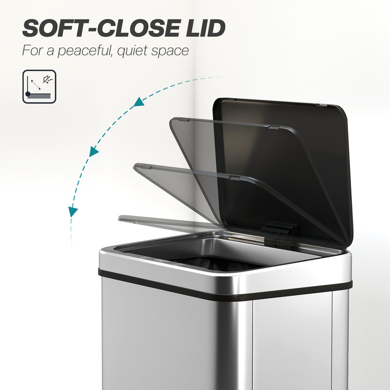 Sensor Kitchen Bin 40L Touch Free Motion Sensor Waste Disposal with Soft Close Lid Silver Homcom