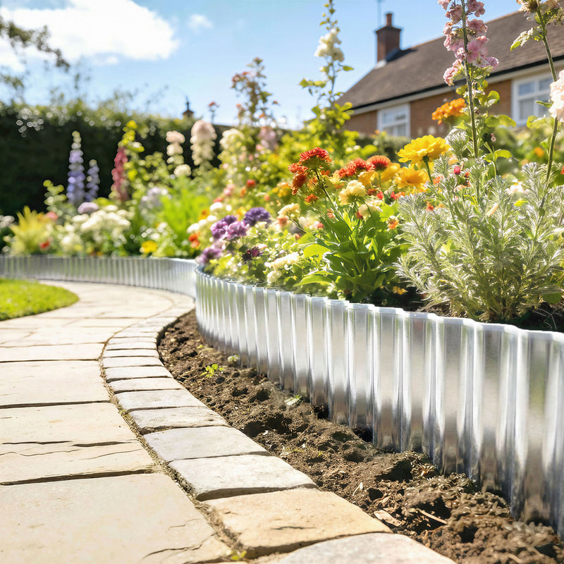 Metal Lawn Edging for Neat Garden Borders Flexible Rustproof Steel Silver Tone AOSOM