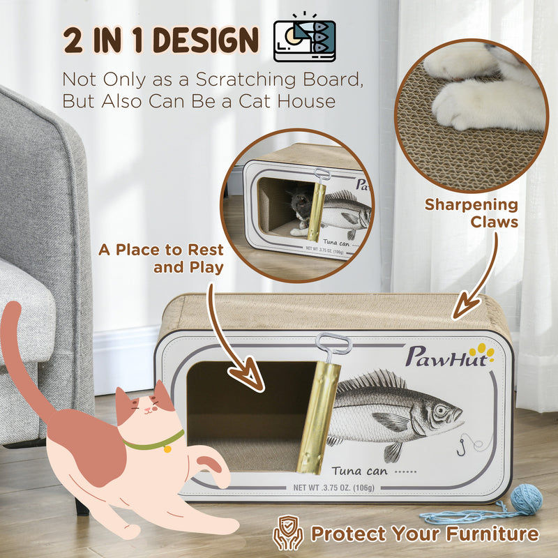 2 in 1 Cat Scratching Board and Cardboard House with Catnip for Indoor Play Grey