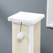 White 81cm Cat Scratcher with Sisal Rope Hanging Ball and Soft Plush by PawHut