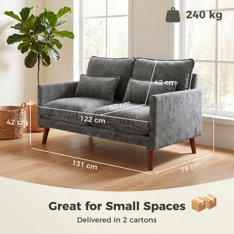 Compact 2 Seater Sofa for Small Living Rooms with Supportive Cushions Grey