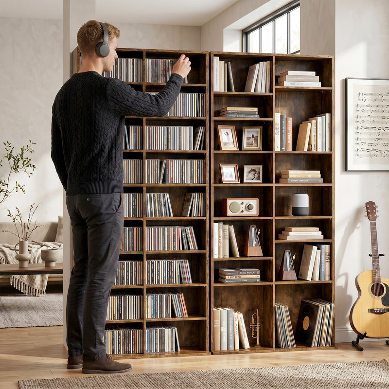 Tall Media Storage Unit with Adjustable Shelves for CDs and DVDs Slim Design