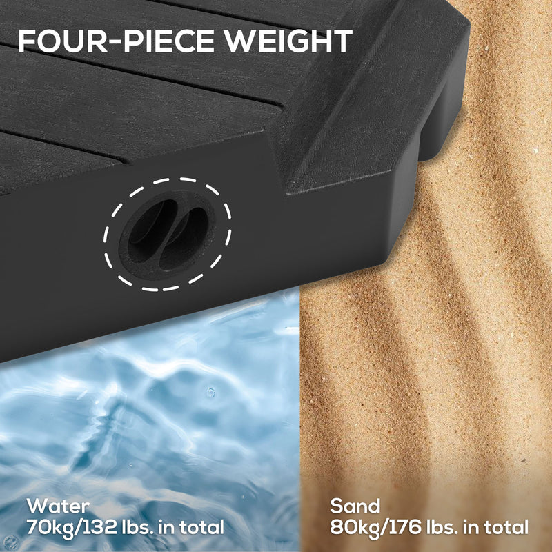 Black Heavy Duty Cantilever Parasol Base Weights Set of 4 Holds 80kg Sand or 60kg Water