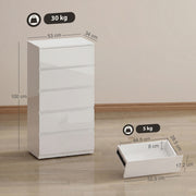 Chest of Drawers with 5 Spacious Handleless Storage Drawers for Bedroom Organisation High Gloss White Homcom