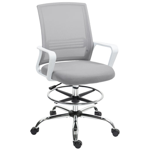 Grey Ergonomic Mesh Drafting Chair with Lumbar Support and Adjustable Foot Ring by HOMCOM