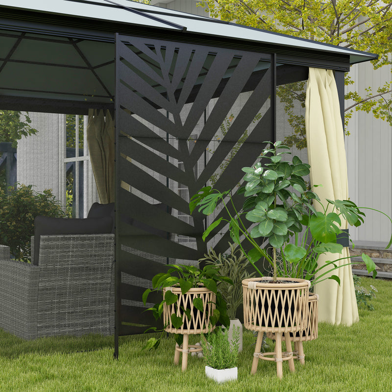 Black Metal Banana Leaf Privacy Screen With Stand For Garden Patio Or Hot Tub Use