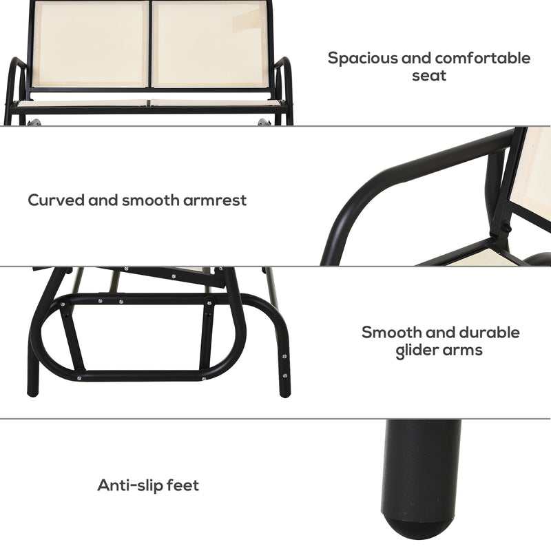 Cream 2 Seater Garden Glider Bench With Steel Frame For Patio Porch Or Outdoor Use