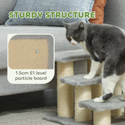 Grey 3 Step Pet Stairs for Cats and Dogs Soft Ladder with Non Slip Surface by PawHut