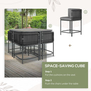 4 Seater Rattan Cube Garden Furniture Set with Cushions Charcoal Grey by Outsunny