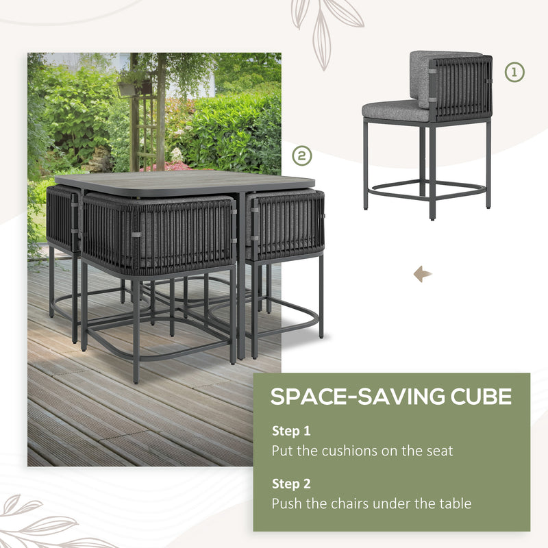 4 Seater Rattan Cube Garden Furniture Set with Cushions Charcoal Grey by Outsunny