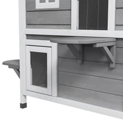 2 Storey Wooden Outdoor Cat House With Escape Door And Roof Access, Grey