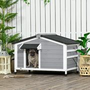 Grey Wooden Dog Kennel for Medium Dogs Weatherproof Outdoor Shelter 97L x 72W cm by PawHut