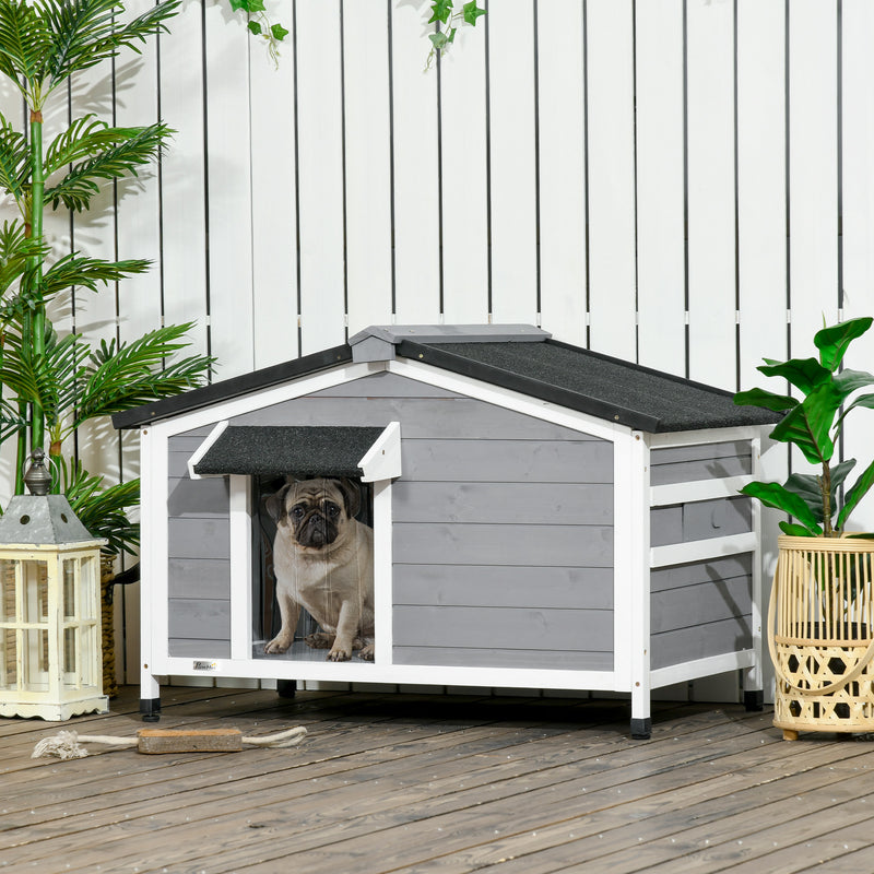 Grey Wooden Dog Kennel for Medium Dogs Weatherproof Outdoor Shelter 97L x 72W cm by PawHut