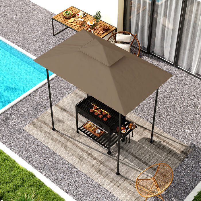 Khaki Grill Gazebo Replacement Canopy UPF50+ Double Tiered Top Cover for 1.5 x 2.4m Frame by Outsunny