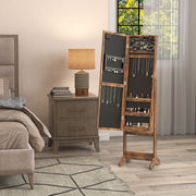 Freestanding Full Length Mirror Cabinet with LED Jewelry Storage and Adjustable Angle Rustic Brown