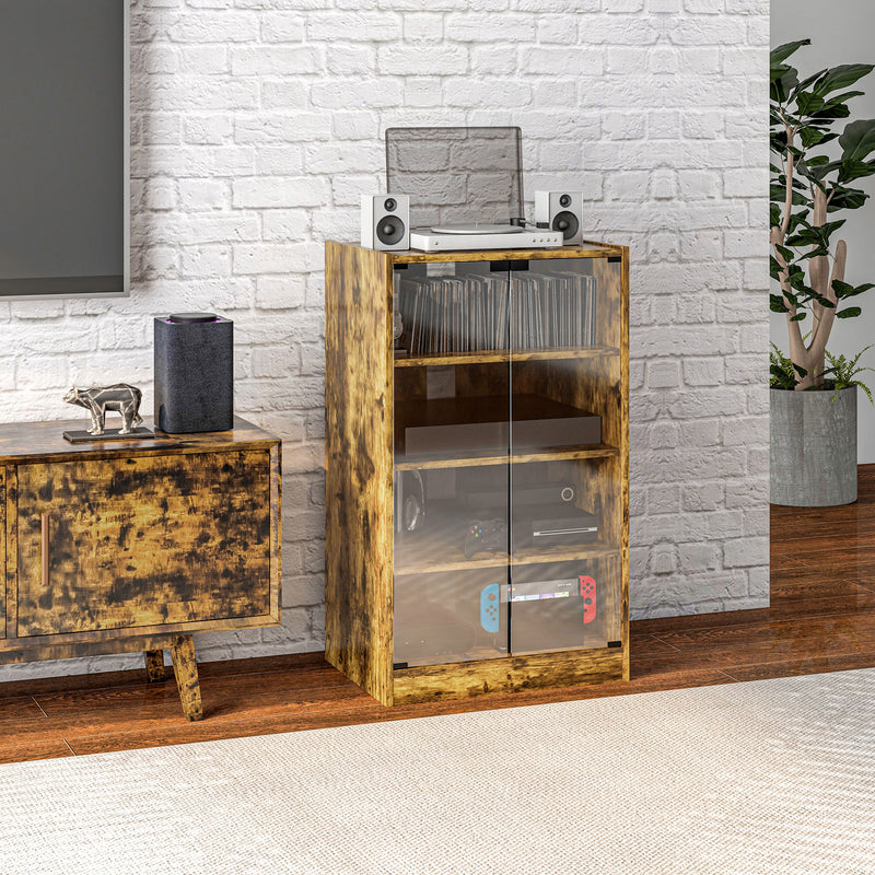 Media Storage Stand with Adjustable Shelves and Glass Doors for Tidy Living Rooms