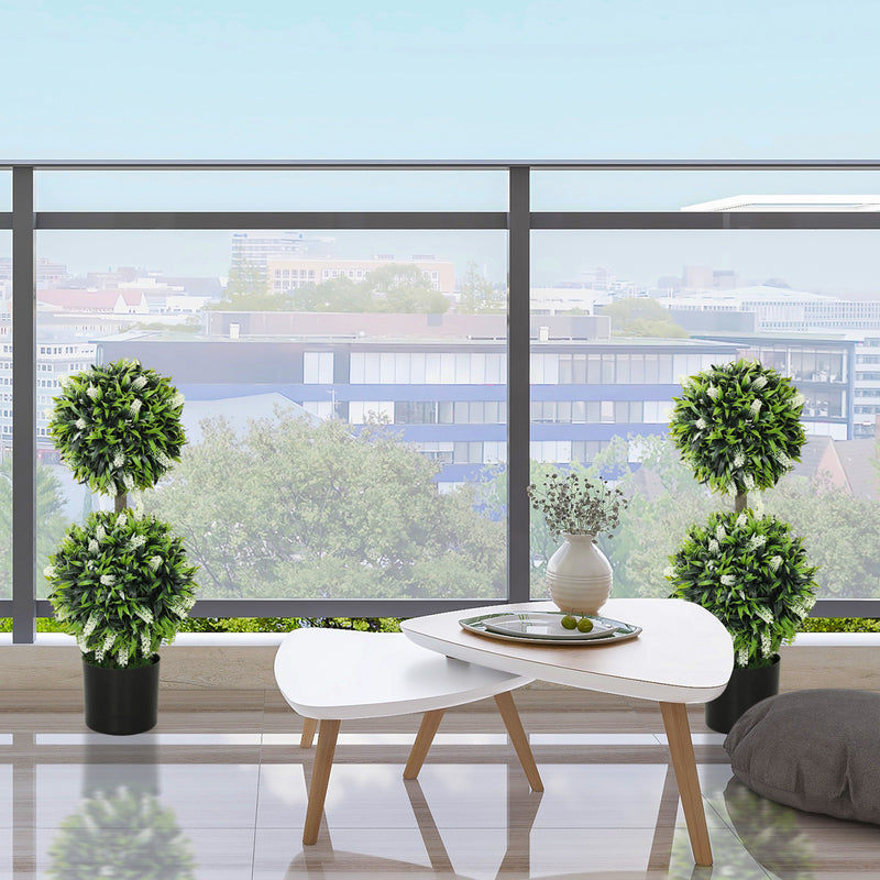 Set of 2 Artificial Ball Trees with White Lavender Flowers 70cm by HOMCOM