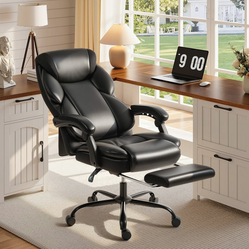 Office Chair with Reclining Back and Footrest for Comfortable Home Working Black AOSOM
