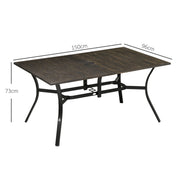 Six Seater Steel Rectangular Garden Table With Parasol Hole Wood Effect Ideal For Outdoor Dining