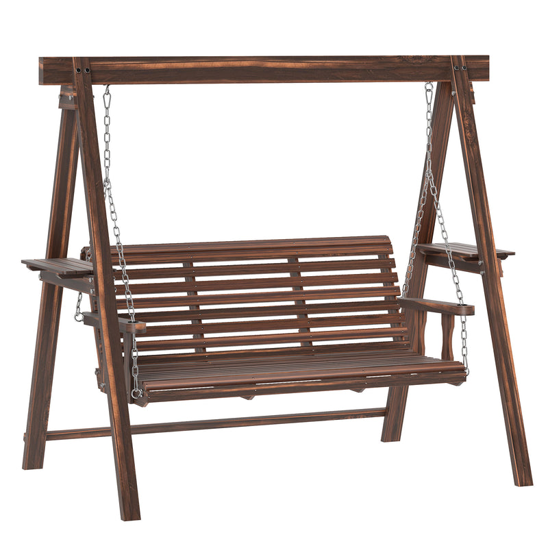 Three Seater Wooden Garden Swing Bench Sturdy Outdoor Seat by Outsunny