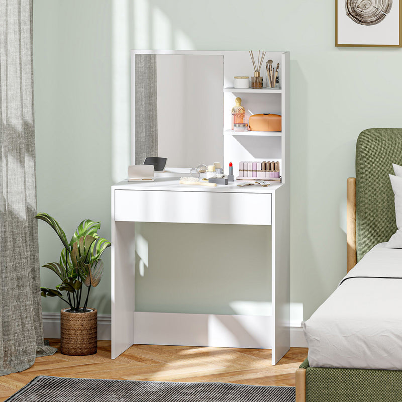Dressing Table with Mirror and Hidden Storage for Bedroom Organisation, White