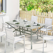 Garden Dining Table for 6 with Parasol Hole and Slatted Top Galvanised Steel Light Grey Outsunny