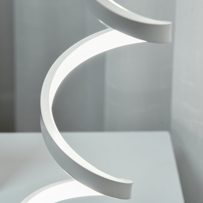 Set of 2 Modern LED Table Lamps with Wave Design and Metal Base for Bedroom, White AOSOM