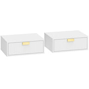 Floating Bedside Table Set with Drawer for Clutter-Free Storage Wall Mounted White AOSOM