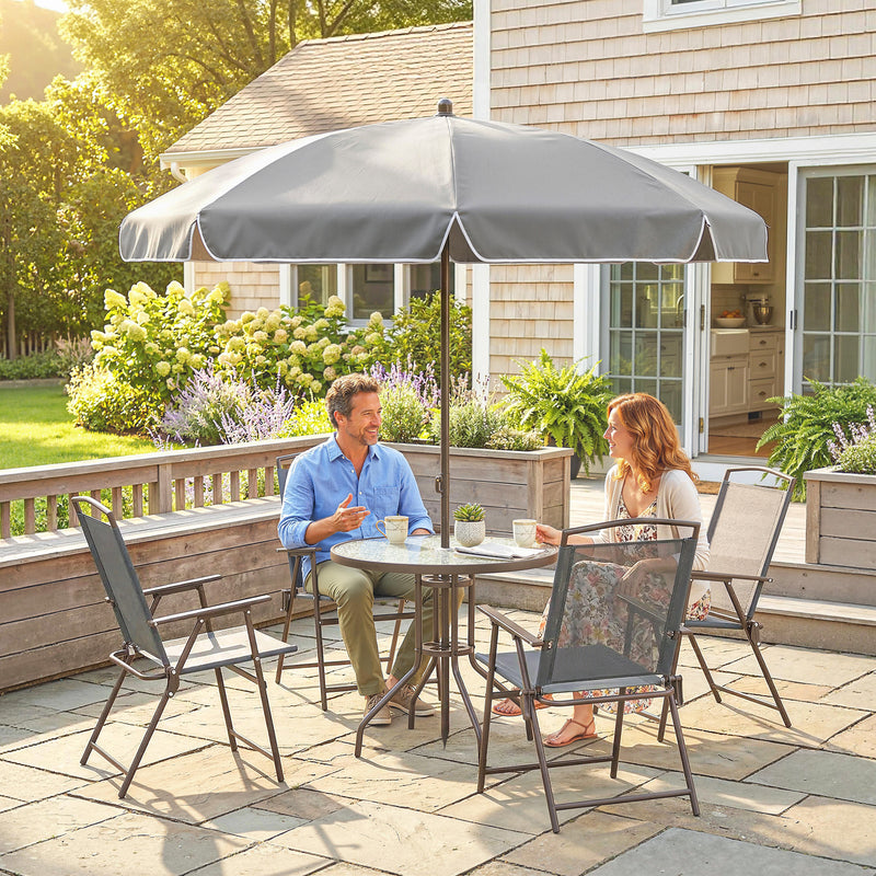4 Seater Garden Dining Set with Foldable Chairs and Parasol for Outdoor Dining Dark Grey Outsunny