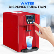 3L Ice Maker and Water Dispenser Produces 12kg Daily with Fast 9 Cube Cycles, Red