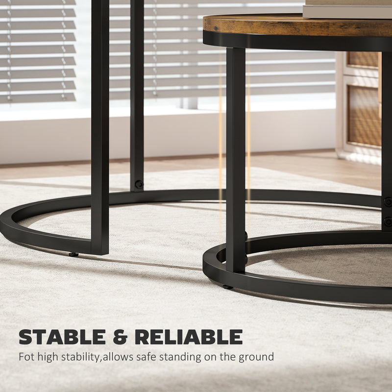 Set of Two Nesting Side Tables With Wood Effect For Living Room Or Bedroom, Rustic Brown