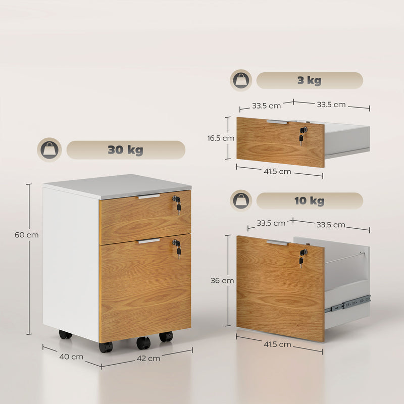 Lockable Two Drawer Office Filing Cabinet With Spacious Storage Wood Effect
