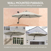 Light Grey 3m Wall Mounted Garden Parasol with Easy Crank Handle for Shade by Outsunny