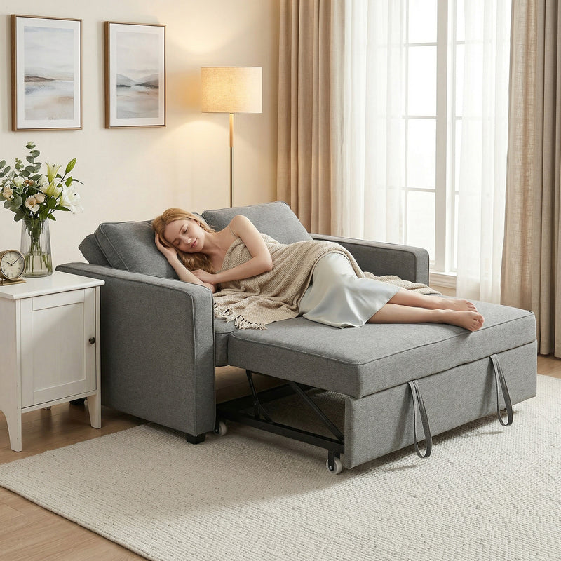 Sofa Bed for Small Spaces with Adjustable Backrest and Supportive Foam Grey Homcom