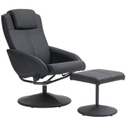 Reclining Faux Leather Armchair With Padded Footstool For Home or Office Use Black