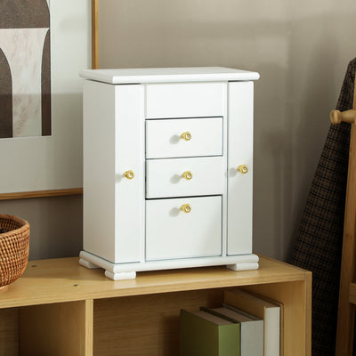 4 Tier Jewellery Storage Box with Mirror and Drawers for Organising Accessories White