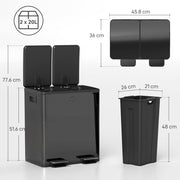 40L Double Compartment Indoor Recycling Bin with Deodorisers in Stainless Steel Glossy Black Finish
