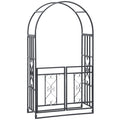 Dark Grey Metal Garden Arch with Double Gates for Climbing Plants and Vines