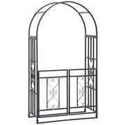 Dark Grey Metal Garden Arch with Double Gates for Climbing Plants and Vines