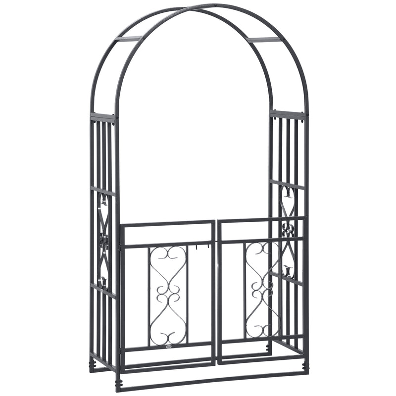 Dark Grey Metal Garden Arch with Double Gates for Climbing Plants and Vines