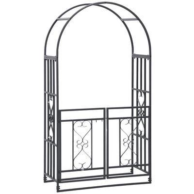 Dark Grey Metal Garden Arch with Double Gates for Climbing Plants and Vines