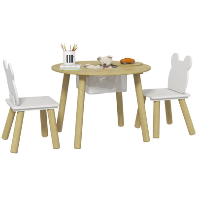 3 Piece Kids Activity Table Set with Mesh Storage and Bear Backrest by AIYAPLAY