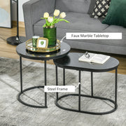 Set of 2 Marble Effect Nesting Tables Black and White Space Saving Design by HOMCOM