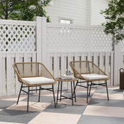 3 Piece Rattan Bistro Set with Cushions and Glass Top Table for Garden and Patio by Outsunny