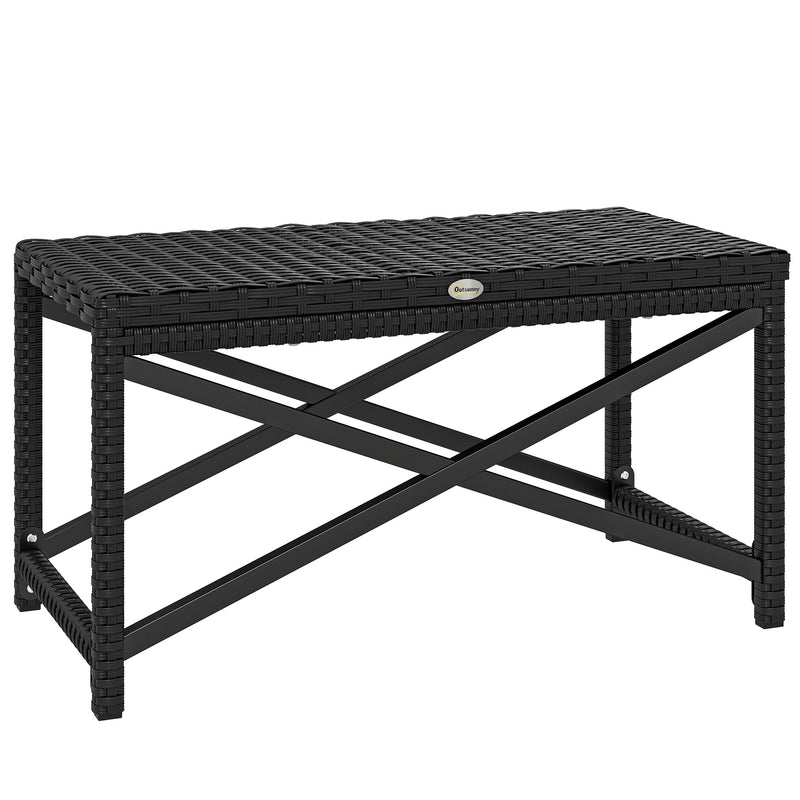 Rattan Garden Side Table with Sturdy Metal Frame for Outdoor Drinks and Snacks Black Outsunny