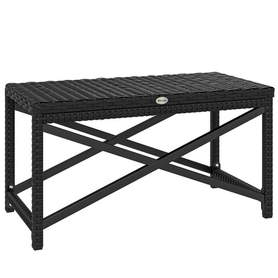 Rattan Garden Side Table with Sturdy Metal Frame for Outdoor Drinks and Snacks Black Outsunny
