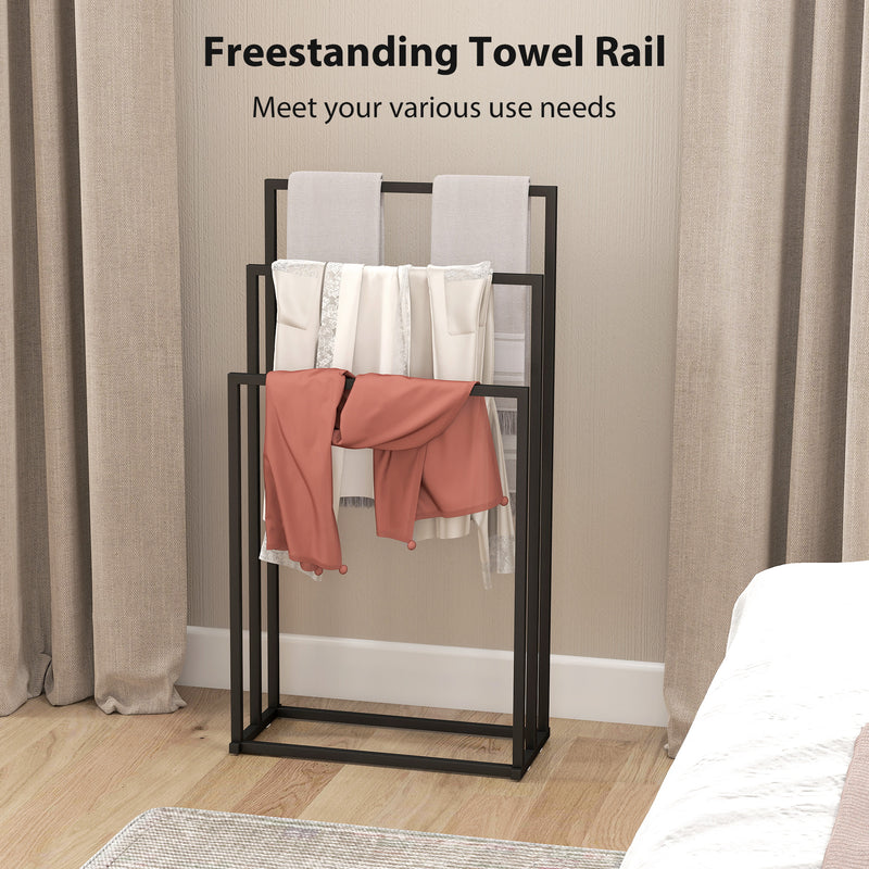 Freestanding Towel Rack for Quick Drying and Storage in Small Bathrooms Black Homcom