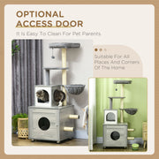 Enclosed Cat Litter Box with Bed and Scratching Posts for Indoor Cats, Grey